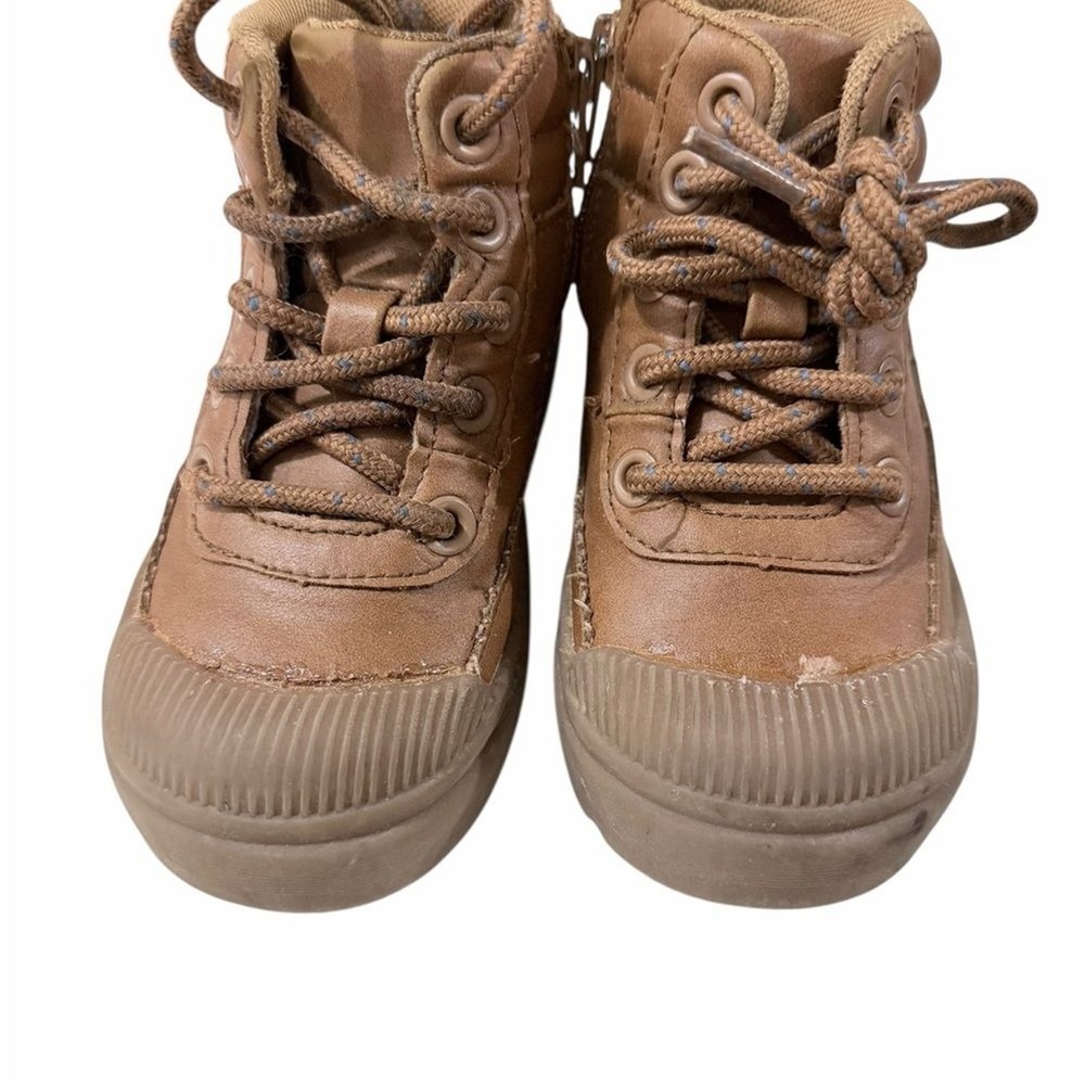 Cat & Jack‎ Boots Brown Faux Leather Lace Up Side Zip Toddler Kids Sz 7